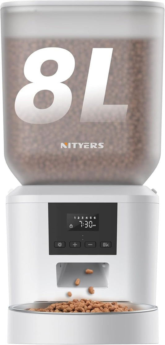 Automatic Dog Feeder - 8L/34 Cups Large Capacity Automatic Cat Food Dispenser with LCD Screen, Large Food Tray, Battery Operated, Timed Cat Feeder, Up to 50 Portions 6 Meals Per Day, Keeps Fresh-PawvioPets