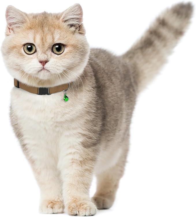 Breakaway Cat Collar Leather with Removable Bell - 13 Colors Available - Soft Adjustable Girl Boy Safety Lightweight Pet Kitten Collars Pink Brown Blue Green Red Orange Black (Brown)-PawvioPets