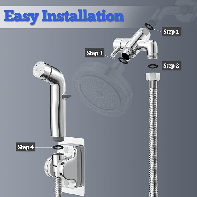 Dog Shower Attachment Metal, YDmeet Pet Washing Hose Attachment for Fast & Clean Bathing, Brass 3 Way Diverter, Adjustable Sprayer wtih Turn Off, 8 ft Hose and Holder, Chrome-PawvioPets