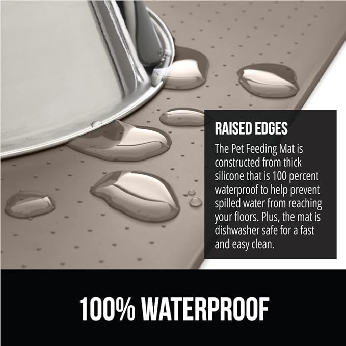 GORILLA GRIP 100% Waterproof Raised Edge BPA Free Silicone Pet Feeding Mat, Dog Cat Food Mats Contain Spills Protects Floors, Placemats for Cats and Dogs Water Bowl, Pets Accessories 28x18 Beige-PawvioPets