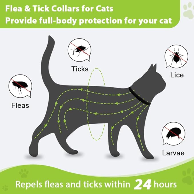 4 Pack Flea and Tick Collar for Cats, Natural Plant Oil Formula Cat Flea Collar Provides 32-Month Protection for Flea Tick Prevention, Waterproof & Adjustable Cat Flea Treatment for Most Cats-PawvioPets