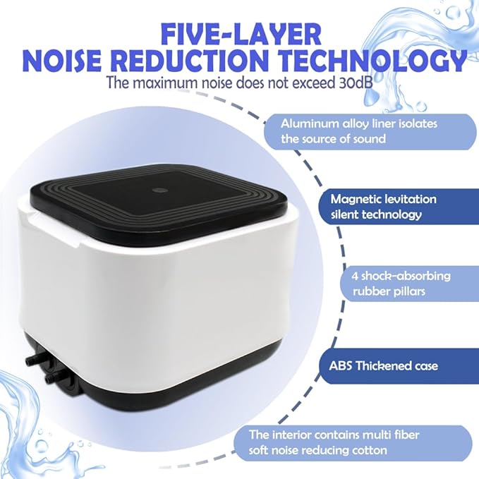 Aquarium Air Pump Quietest for Fish Tank 20-300Gallon/20-600Gallon,2 Air Outlets Ultra Silent Powerful Adjustable Aerator Pump for Livewell 190GPH/260GPH 5W/10W,Air Stones, Tubing, Check Valve-PawvioPets