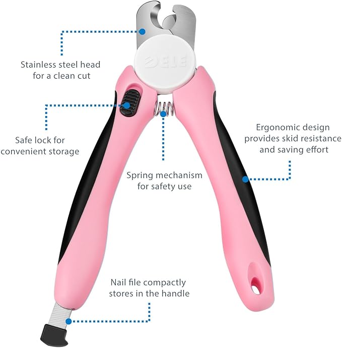 Flexzion Dog Cat Nail Clipper and Trimmer, Pet Toe Claw Scissor Grooming Tool with Stainless Steel Blades File Easy Grip Handle Safety Guard Avoid Overcutting for Small Medium Large Breed Puppy, Pink-PawvioPets