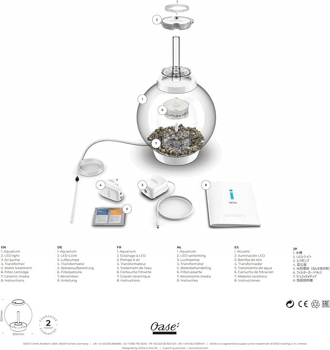 biOrb Classic 15 Acrylic 4-Gallon Aquarium with White LED Lights Modern Compact Tank for Tabletop or Desktop Display, Silver-Trimmed Tank-PawvioPets