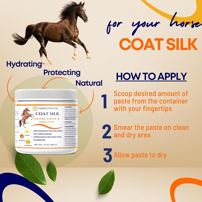 Coat Silk Drying Paste & Poultice for Horses – Natural Relief for Wounds, Scratches, Sores & Sweet Itch – Enriched with Sulfur, Boswellia & Calendula – 10 oz-PawvioPets