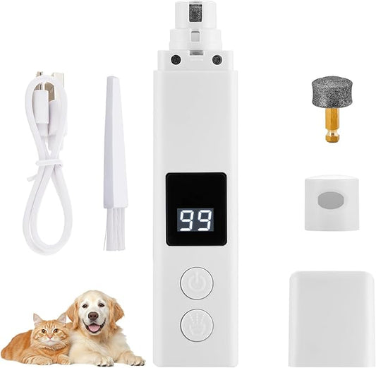 Dog Nail Grinder with 4-Speeds,Pet Claw Trimmers with 2 Modes Lighting UV, Nail Clippers for Small Medium and Large Dogs and Cats, Animal Nail Care,Grooming (White)-PawvioPets