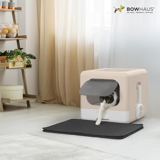 Foldable Cat Litter Box w/Lid, Scoop & Mat, Drawer Design Cat Toilet for Kitten, Two-Way Entry Kitty Litter Box, Odor Control & Easy to Clean, Blue-PawvioPets