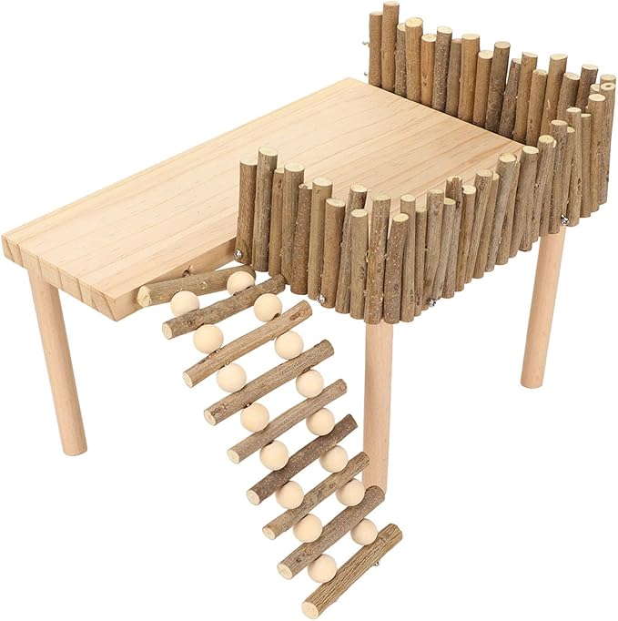 Diydeg Hamster Wooden, 2 Layer Small Hamster Stand Playground with Ladder, Hamster Climbing Toy Cage Accessories for Squirrel Gerbil Chinchilla Parrot Bird Small Animals-PawvioPets