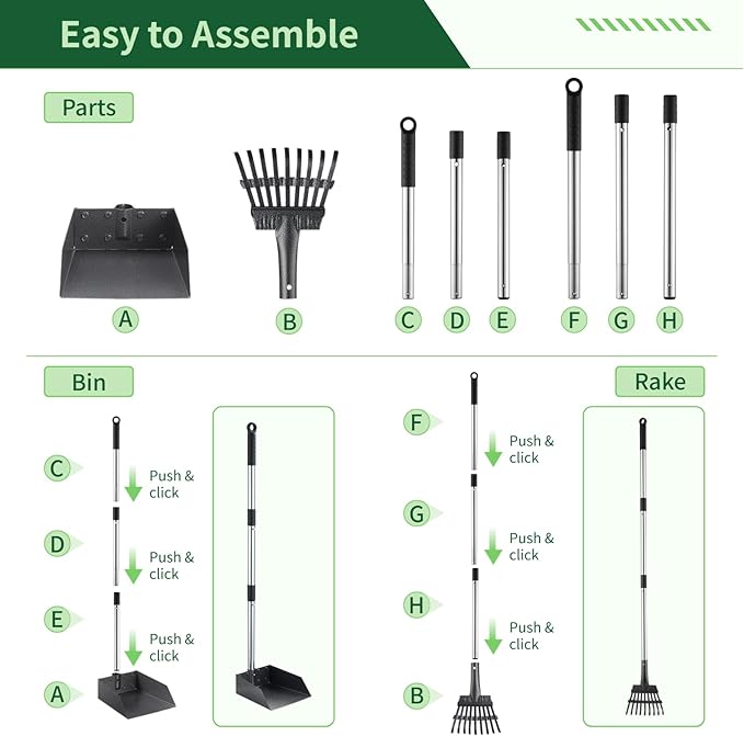 Dog Pooper Scooper, Dog Poop Trash Can Set with Removable Inner Bucket, Long Handle Rake, 150 Waste Bags, Easy Pick Up Poop Scooper, 20L Dog Poop Trash Bin for Small/Large Dog Families-PawvioPets