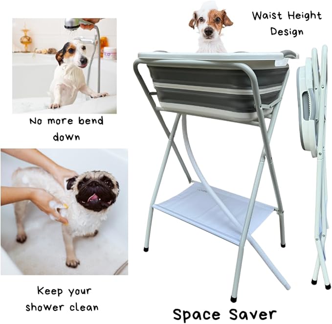 Collapsible Elevated Pet Bathtub, Foldable Washing Station for Small to Medium Dogs and Cats, Portable Pet Shower and Grooming Stand for Indoor and Outdoor Use-PawvioPets