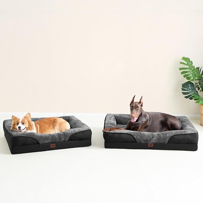 EHEYCIGA Memory Foam XL Dog Bed for XLarge Sized, Extra Large Orthopedic Dog Sofa with Sides and Waterproof Liner, Washable Pet Couch with Removable Cover, 48x35x7.5 Inch, Grey/Black-PawvioPets