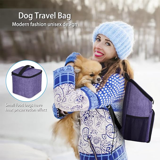 BAGLHER丨Dog Travel Bag, Airline Approved Pet Supplies Backpack, Dog Travel Backpack Accessories Set with 2 Silicone Collapsible Bowls and 2 Food Baskets. Purple-PawvioPets