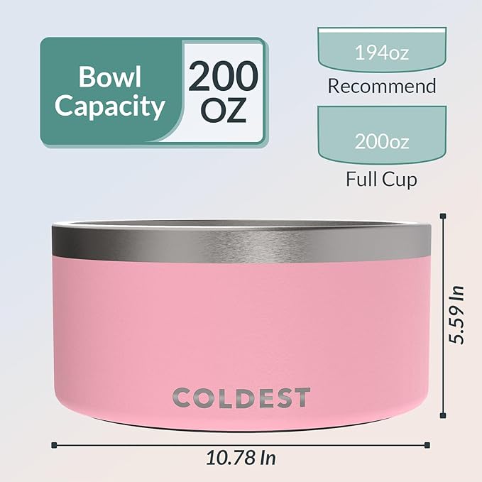 Coldest Dog Bowl - Anti Rust Metal, Non Slip, 3 Layers Insulated Stainless Steel Dog Bowls - Spill Proof & Heavy Duty - Water Bowl for Dogs, Cats & Pets, Dish Washer Safe (200 oz, Cotton Candy Pink)-PawvioPets