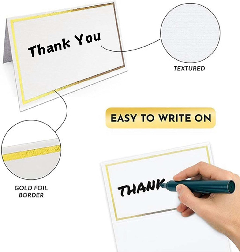 50Pcs Table Place Cards Wedding Name Cards with Gold Foil Border White Blank Small Tent Card for Table Setting Wedding Birthday Dinner Party (Gold)