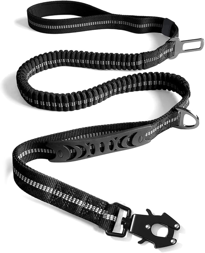 4-6FT Heavy Duty Dog Leashes for Large Dogs, Shock Absorbing Bungee Tactical Leash with 2 Padded Handle, Car Seatbelt and Metal Carabiner Clip, Strong No Pull Dog Leash for Medium-PawvioPets