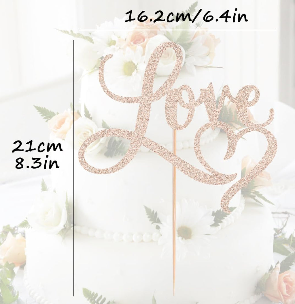 Love Cake Topper - Rose Gold Glitter Paper Wedding Cake Decoration Supplies, Perfect for Bridal Shower/Engagement/Anniversary/Birthday Party