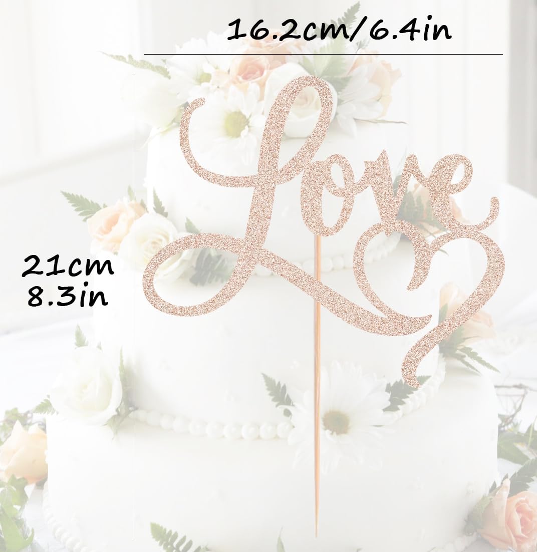 Love Cake Topper - Rose Gold Glitter Paper Wedding Cake Decoration Supplies, Perfect for Bridal Shower/Engagement/Anniversary/Birthday Party