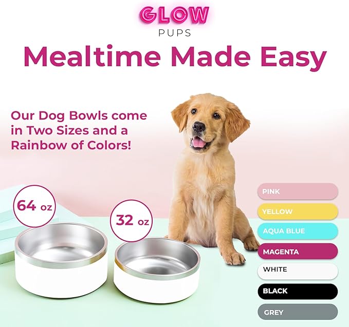 Dog Bowl - Vacuum Insulated Keeps Water Cool, Non-Slip Base, Easy Clean Interior, Durable Stainless Steel, Multiple Colors, Ideal for Travel, 32 Oz - Pet Bowl (White)-PawvioPets