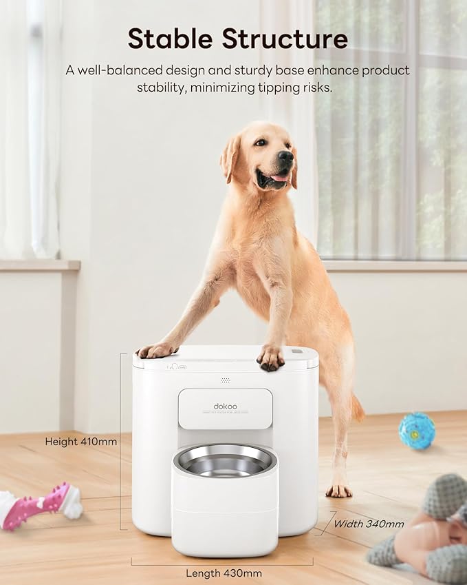 Automatic Dog Feeder for Large Breed, 15L/ 63Cups Vacuum-Sealed Storage & Timed Auto Dog Food Dispenser 2in1, Airtight 100% Freshness, Anti-Blockage, Support up to 22mm Pet Food, Stainless Steel Bowl-PawvioPets