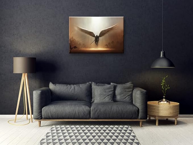 Fantasy Angel Stretched Canvas Wall Art for Living Room Bedroom Home Decoration,Abstract Anime Picture Print Painting Decor Artwork,Mysterious Wing Man Gallery Wrapped Gift,Inner Frame 24x36 Inches-PawvioPets