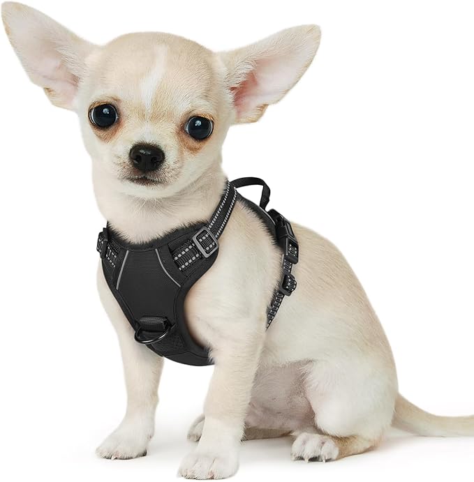 Eagloo Small Dog Harness No Pull, Service Vest with Reflective Strips and Control Handle, Adjustable and Comfortable for Easy Walking, No Choke Pet Harness with 2 Metal Rings, Black, XS-PawvioPets