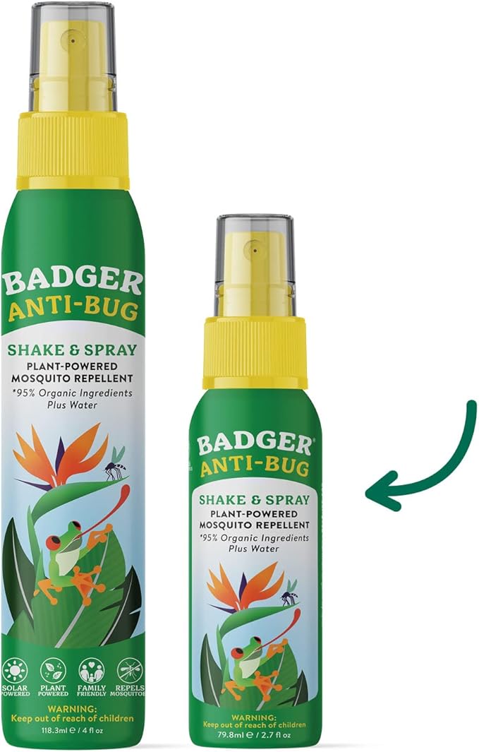 Badger Bug Spray Travel Size, Family Friendly All Natural Mosquito Repellent w/Organic Essential Oils, Smells Great, 3 Hours Effective, Deet-Free, Vegan, Travel Insect Repellent, 2.7 fl oz, 2-Pack-PawvioPets