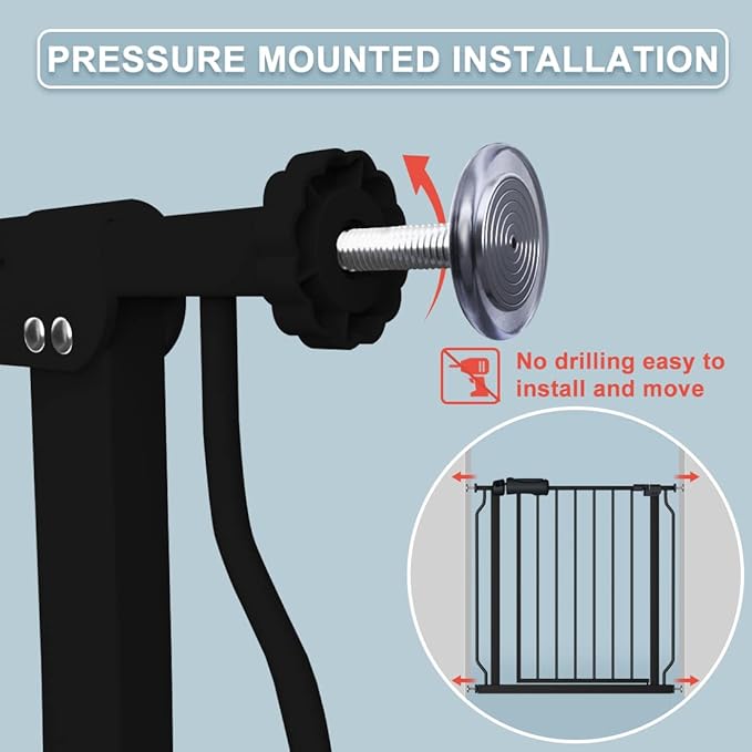 Extra Wide Baby Gate 71.6-76.37 Inch Black, Walk Through Pressure Mounted No Drill Long Large Tension Metal Gate for Dog and Toddler-PawvioPets
