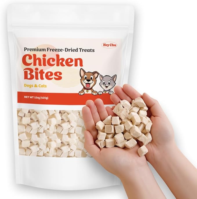 Freeze Dried Raw Single Ingredien Chicken Bite Dog Treats & Cat Treats – 15oz Chicken Breast - High Protein, Grain Free, Bite-Sized, Weight Control Training Treats Snacks-PawvioPets
