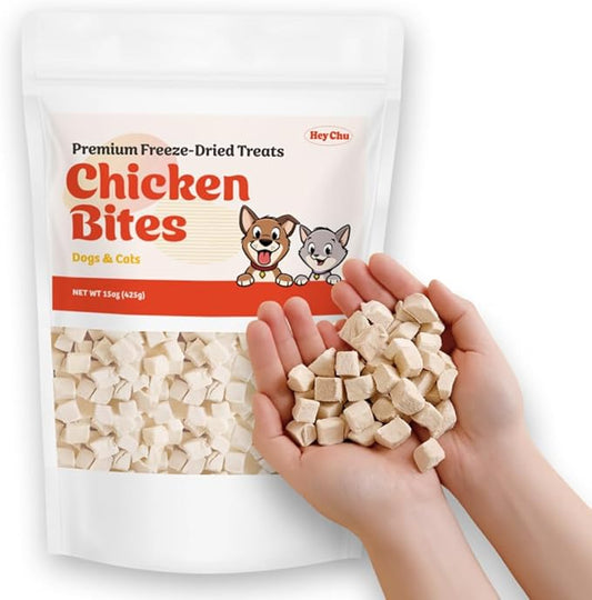 Freeze Dried Raw Single Ingredien Chicken Bite Dog Treats & Cat Treats – 15oz Chicken Breast - High Protein, Grain Free, Bite-Sized, Weight Control Training Treats Snacks-PawvioPets