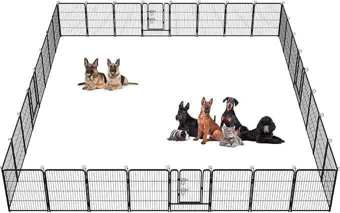 BestPet Dog Playpen Indoor 32 inch 32 Panels Metal Dog Pen Pet Dog Fence Outdoor Exercise Pen with Doors,Pet Puppy Playpen for RV Camping Yard, Black-PawvioPets