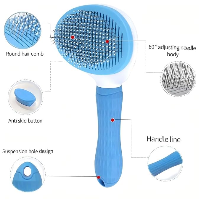 Cat Hair Brush, Cat Brush for Shedding with Metal Comb, Self Cleaning Pet Hair Brush with Release Button - Skin Friendly Deshedding Grooming Brush for Short and Long Haired Cats-PawvioPets