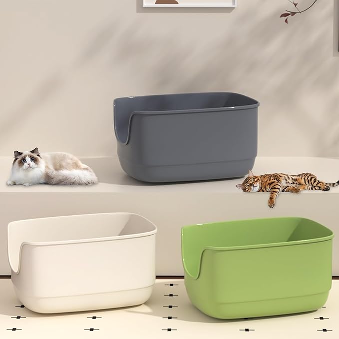 Gefryco Jumbo Cat Litter Box with High Sides, Extra Large for Muti Cats Open Big Cat Litter Box Anti-Splashing, High Wall Litter Tray for Indoor Medium and Large Cats(2Pack)-PawvioPets