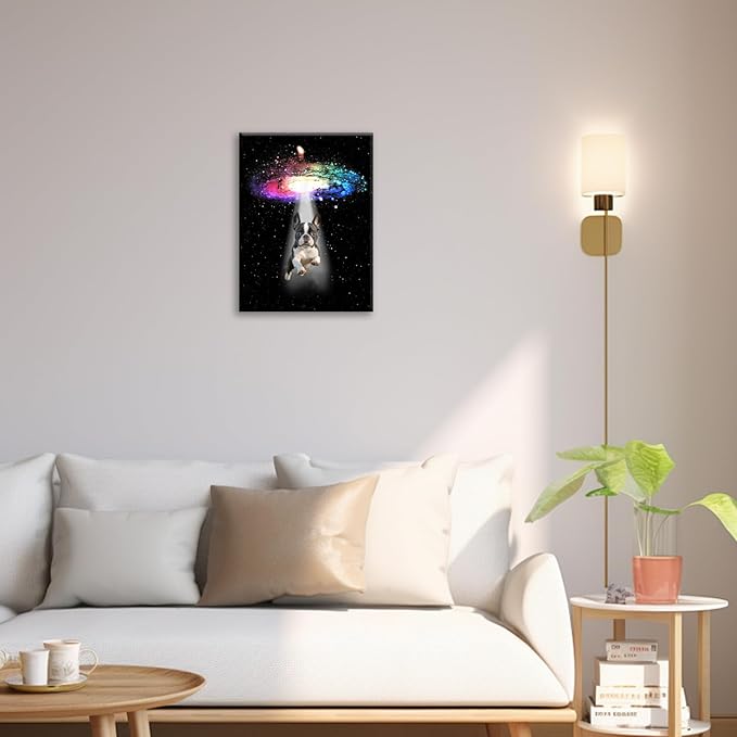 Funny Dog Wall Art Canvas Boston Terrier Wall Decor Prints Framed Painting Bulldog Galaxy Pictures Gifts Artwork for Bathroom 16"x20"-PawvioPets