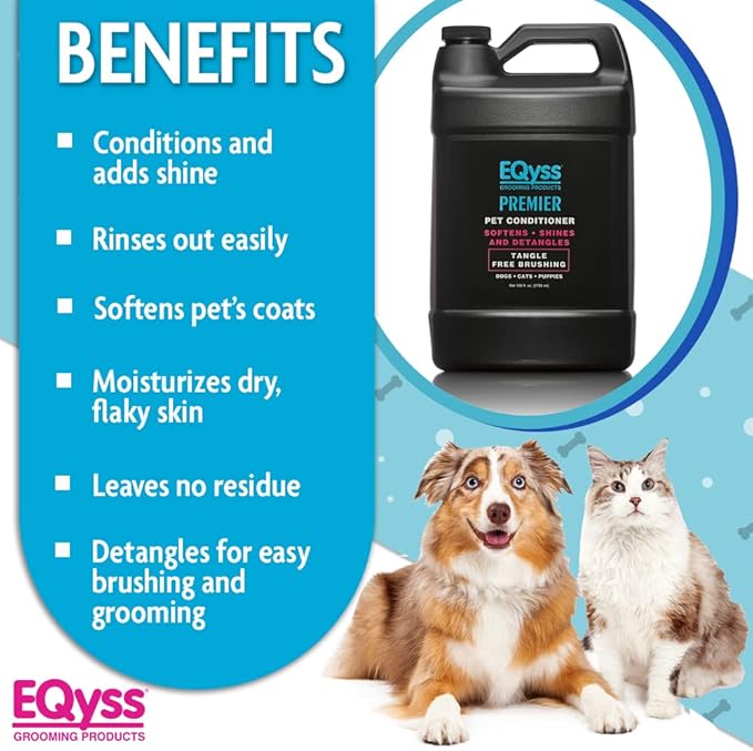 EQyss Premier Pet Conditioner - Moisturizes, Softens, & Conditions Dry Coat & Hair, Detangles & Adds Shine - for all Dogs, Cats, Puppies (128 oz)-PawvioPets