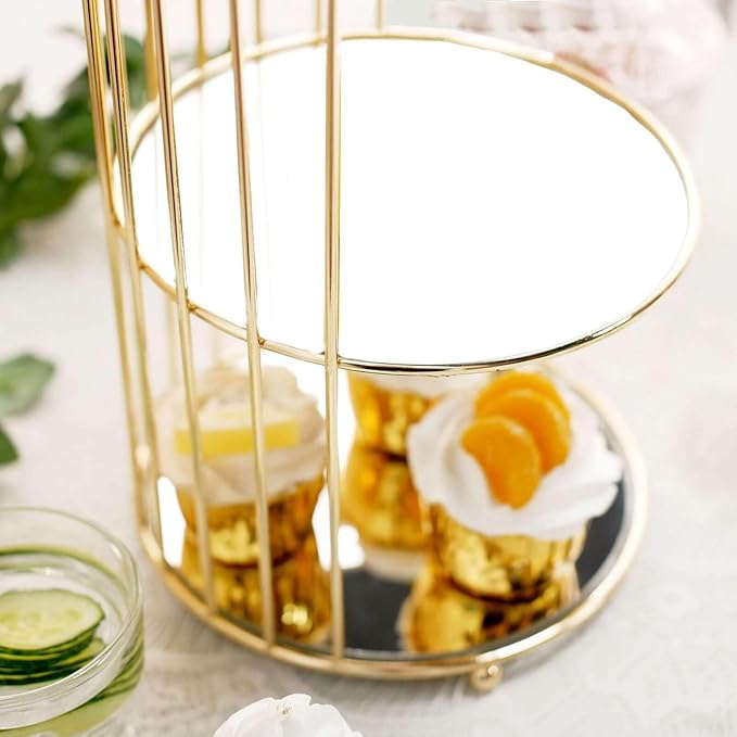 Efavormart 22" - 3 Tier Crystal Mirror Top Gold Metal Bird Cage Cupcake Cake Stand, Dessert Display for Wedding, Party, Birthday, Baby Shower Celebrations, Home Decorations-PawvioPets