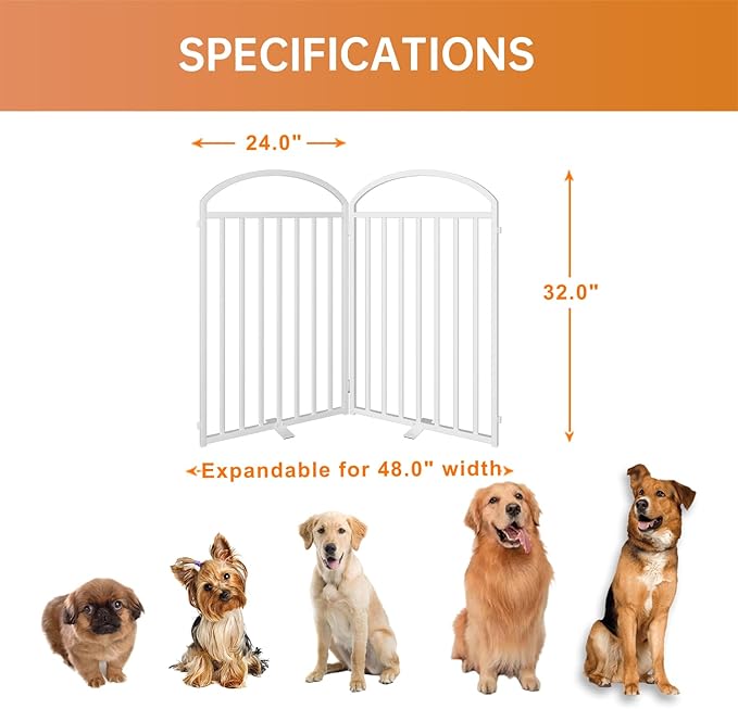 2 Panles Full Matel Freestanding Dog Gates with Door, 48"Extra Wide 32"Tall Free Standing Dog Pet Gate for Indoor & Outdoor. Foldable Pet Fences for Doorways, House, Stairs, Porch, Deck, Yard-PawvioPets