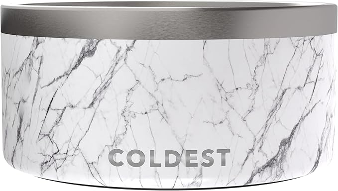 Coldest Dog Bowl - Anti Rust Metal, Non Slip, 3 Layers Insulated Stainless Steel Dog Bowls - Spill Proof & Heavy Duty - Water Bowl for Dogs, Cats & Pets, Dish Washer Safe (200 oz, Carrara Marble)-PawvioPets