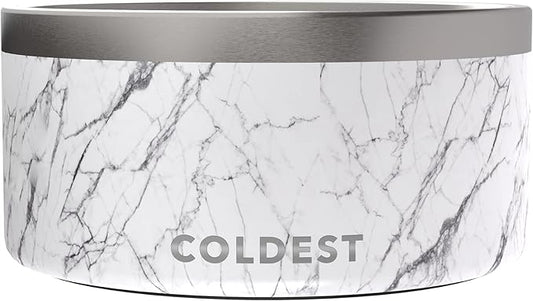 Coldest Dog Bowl - Anti Rust Metal, Non Slip, 3 Layers Insulated Stainless Steel Dog Bowls - Spill Proof & Heavy Duty - Water Bowl for Dogs, Cats & Pets, Dish Washer Safe (200 oz, Carrara Marble)-PawvioPets