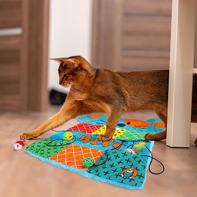 AWOOF Cat Mat, Cute Soft Catnip Mat, Cat Activity Mat Machine Washable Catnip Toys Interactive Cat Toys for Indoor Cats (Mouse Shape)-PawvioPets