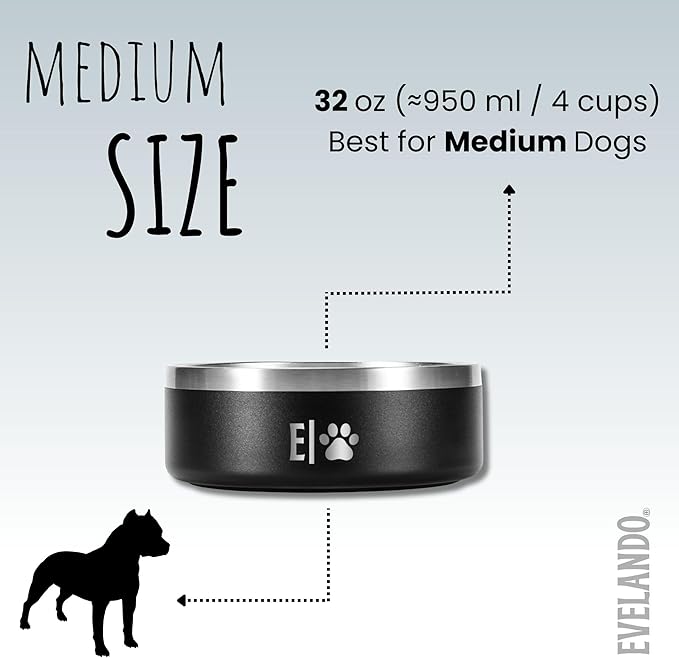 EVELANDO® Premium Dog Food Bowl 32 oz Stainless Steel 4 Cups Small Medium Dog Bowls Non Slip & BPA-Free S M L Pet Water Bowl Platos para Perros Indoor Outdoor Pet Dish Feeder Water and Food Dish-PawvioPets