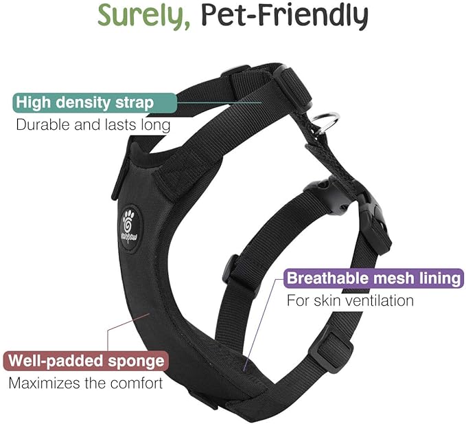 Dog Seat Belt, Safety Vest Dog Car Harness with Adjustable Buckle Dog Seat Belt for Vehicle Nylon Pet Safety Seat Belts Heavy Duty(M, Black)-PawvioPets