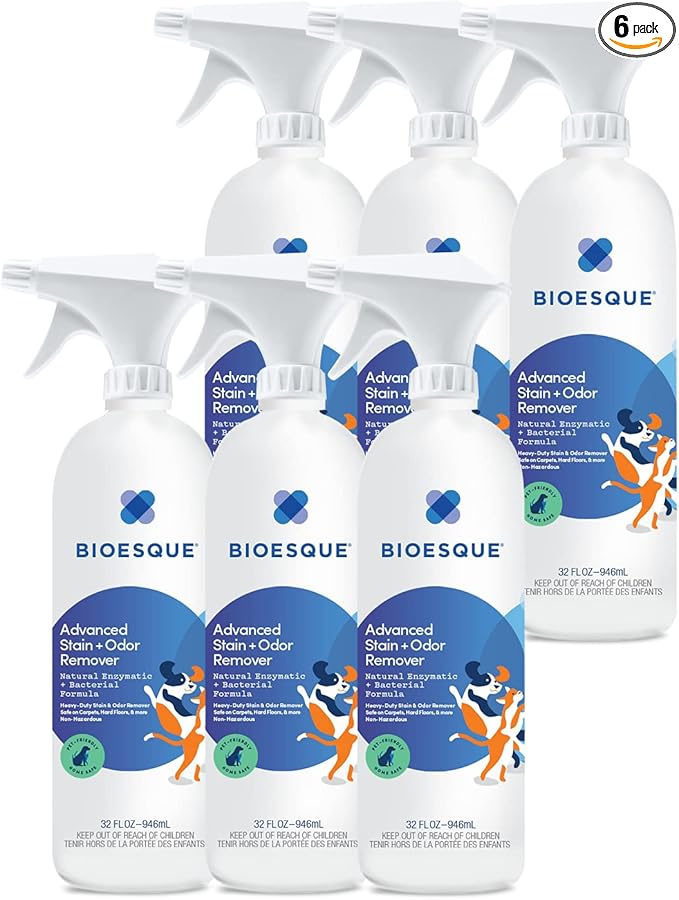 Bioesque Advanced Stain + Odor Remover, Pet-Friendly Natural Enzymatic & Bacterial Formula, Heavy-Duty Stain & Odor Remover, Safe on Carpets, Hard Floors, & More, 32 Fl Oz (Pack of 6)-PawvioPets