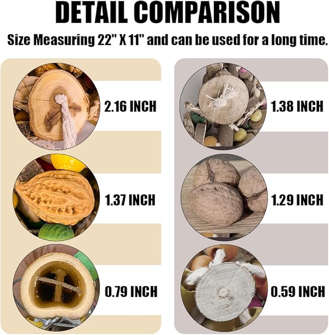 Extra Large Bird Parrot Toys- 21.7 inch Multicolored Natural Wooden Walnut Parrot Chewing Toy Suggested for Macaws cokatoos, African Grey and a Variety of Amazon Parrots. (Large Size)-PawvioPets