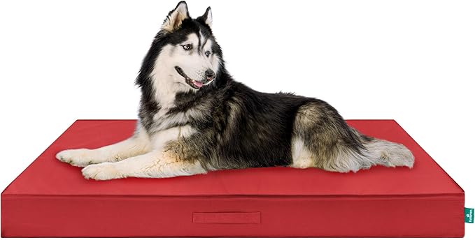 FurHaven Cooling Dog Bed – XXL Foam Mattress for Joint Pain Relief, Waterproof Liner, Removable Washable Cover, Durable for Outdoor Use, Deluxe Grid Indoor/Outdoor Bed – Red, Jumbo Plus-PawvioPets