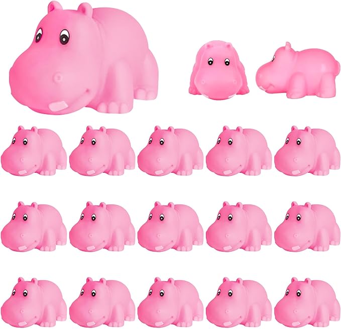 18 Mini Rubber Hippo Toys - PVC Small Animal Models, Pink Hippo Bath Buddy Size 1.1-2.48 inches, Suitable for Children, Party Favors, Bath Toys, and Educational Games.-PawvioPets