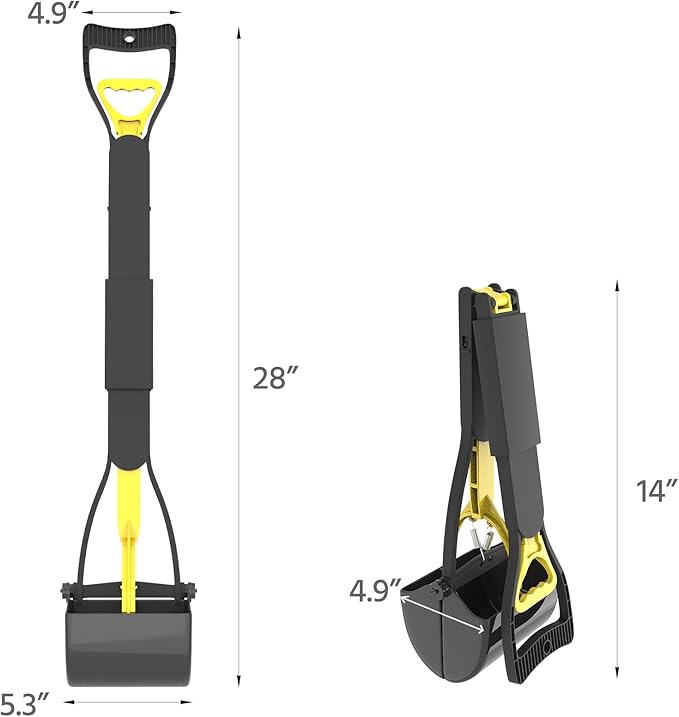 28" Heavy Duty Dog Pooper Scooper for Large Dogs, Extra Long Handle Foldable Poop Pick Up Tool with Durable Spring, Great for Yard, Lawns, Grass, Dirt, Gravel-PawvioPets