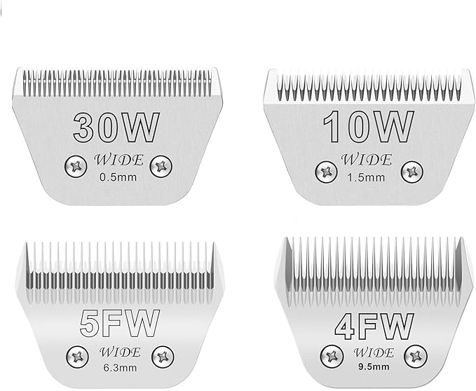 4PCS Wide Blades for Dog Grooming Blades Compatible with Andis,Oster A5,Wahl km10 Dog Clippers,Detachable Stainless Steel Dog Clipper Blades (10W+30W+5FW+7FW)-PawvioPets