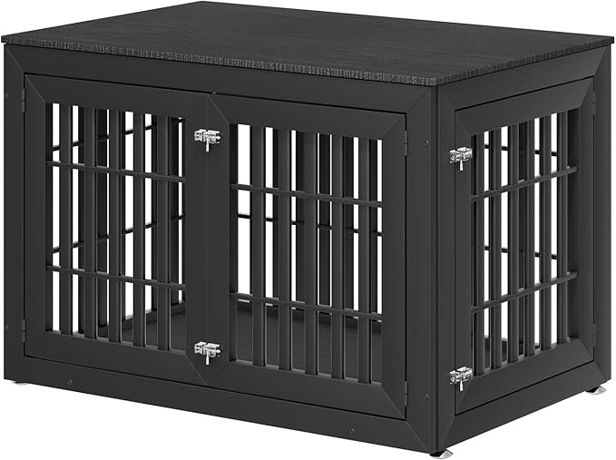 48" Heavy Duty Dog Crate Furniture for Small,Medium and Large Dogs,Rustic Wooden Dog Cage Kennel Indoor Furniture with Waterproof Top,Decorative Pet House Side End Table (Black)-PawvioPets