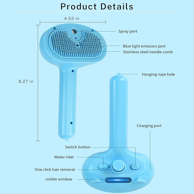 Cat Dog Grooming Brush 5-in-1 Pet Grooming Spray Brush Comb for Massaging and Cleaning Shedding Pet Hair, 1-Touch Release Button for Long/Short Hair Pets (Pink)-PawvioPets