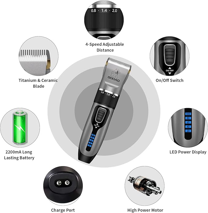 Cat Clippers, Professional Cat Grooming Kit, Cordless Cat Grooming Clippers for Thick Coats, Cat Hair Trimmer, Low Noise Cat Shaver Clippers, Quiet Pet Hair Clippers Tools for Cats Dogs (Gray)-PawvioPets